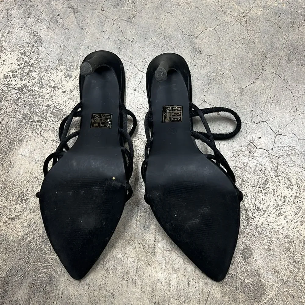 * M brand black satin heels